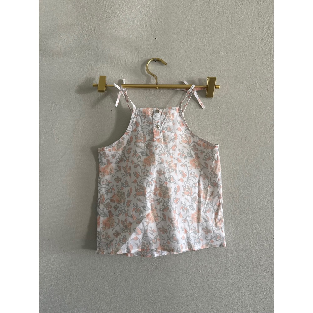 7 For All Mankind Girls 4T Floral shirt t Top Peach Cotton Tie cottage boho dain